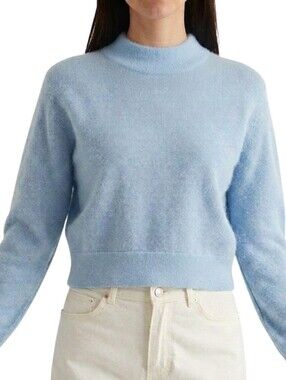 Zara Mock Neck Cropped Ice Blue Long Sleeve Soft Fuzzy Sweater women's XS